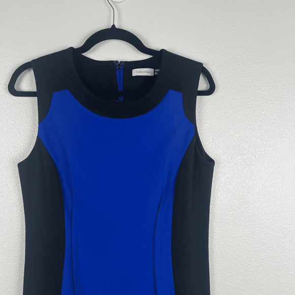 Calvin‎ Klein Women's Sleevless Sheath Dress Blue Black Sz 10 - Picture 3 of 7